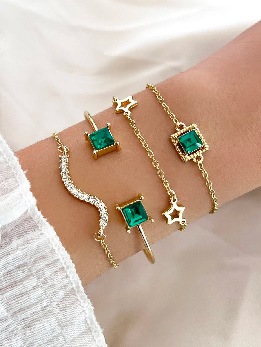 4pcs Rhinestone Square & Star Decor Bracelet