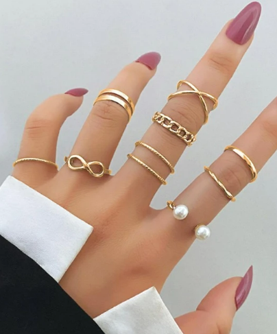 9pcs Faux Pearl Decor Ring