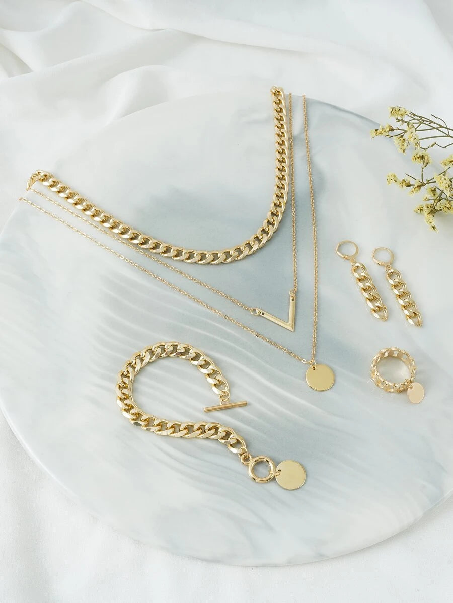 5pcs Letter & Disc Decor Jewelry Set