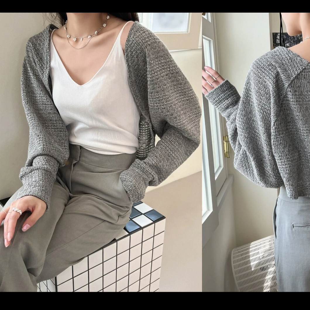 DAZY Pointelle Knit Open Front Crop Cardigan Without Cami Top