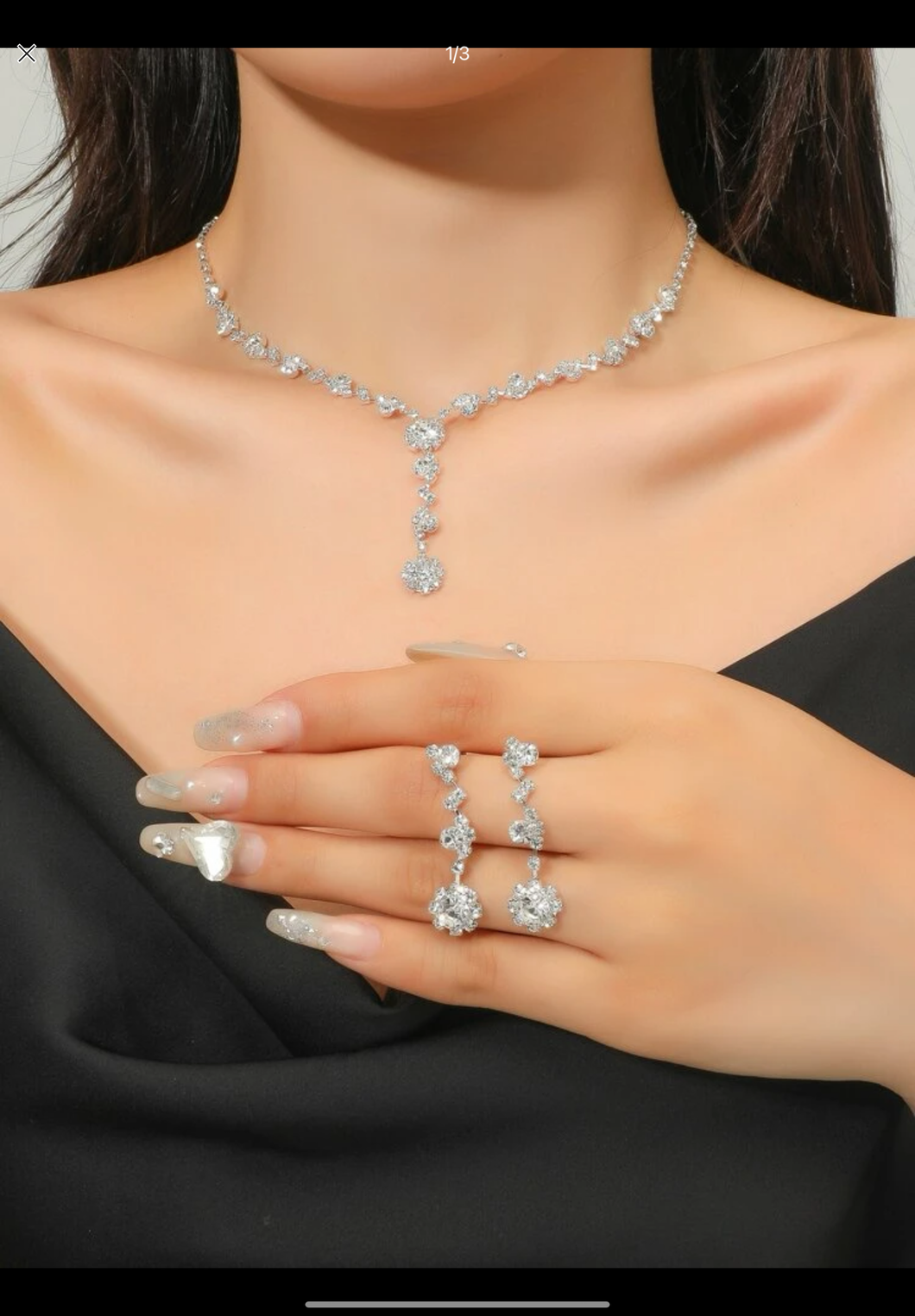 3pcs Rhinestone Decor Jewelry Set