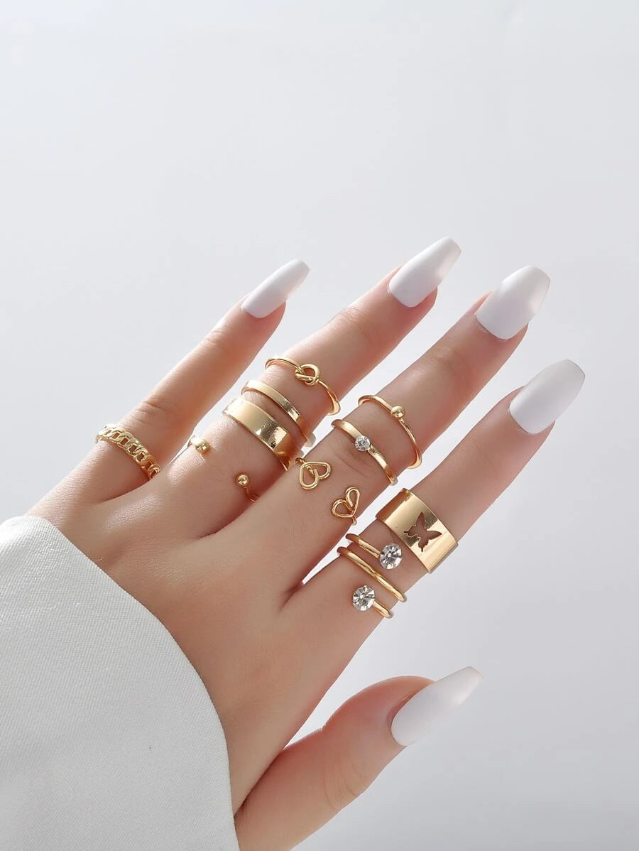 9pcs Rhinestone Decor Ring