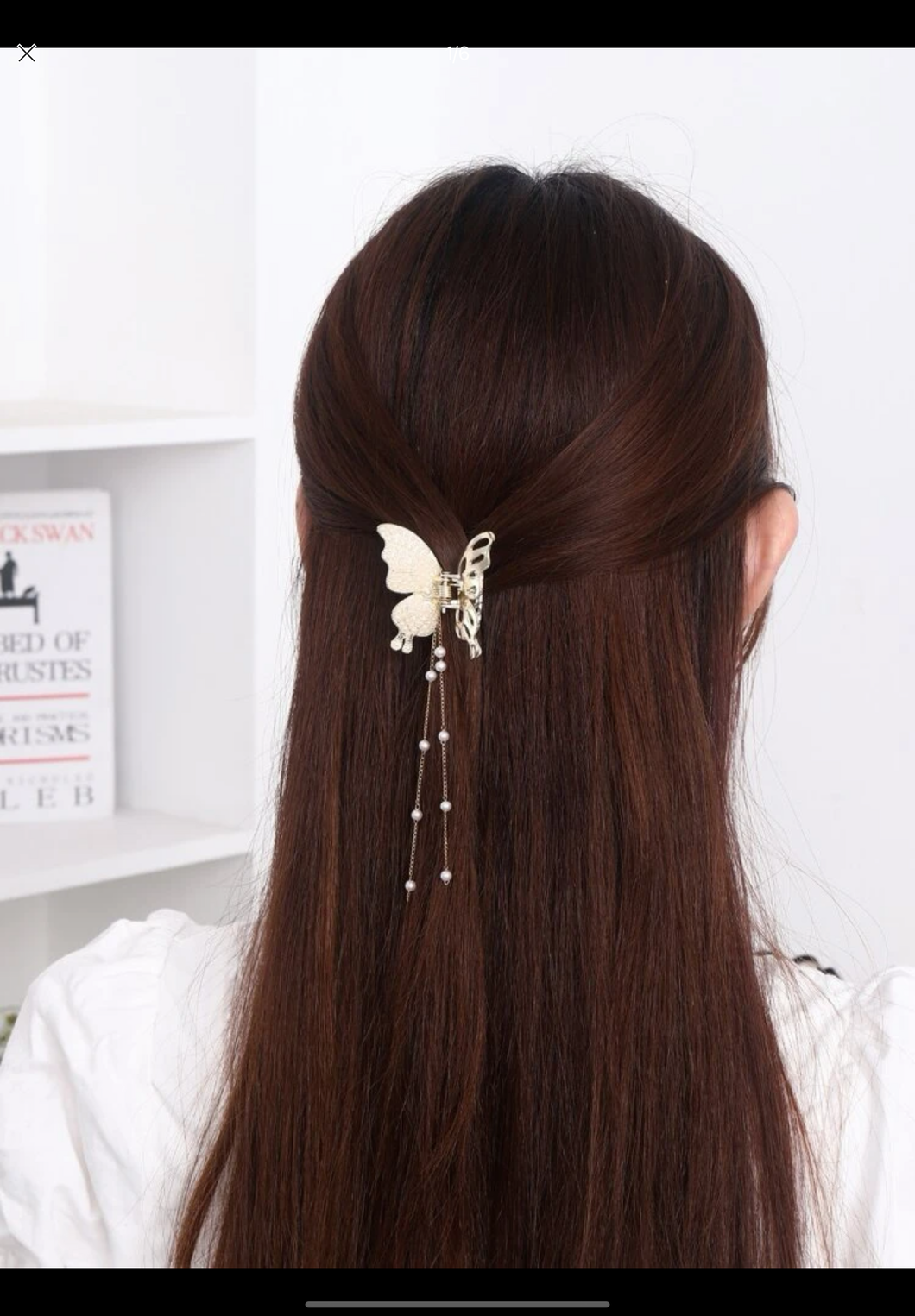 Faux Pearl Tassel Decor Butterfly Design Hair Claw