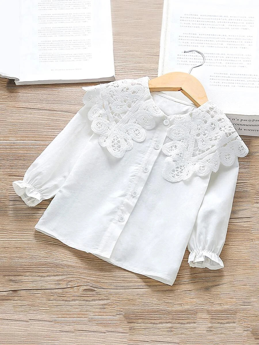 Baby girl's ruffled contrast lace blouse