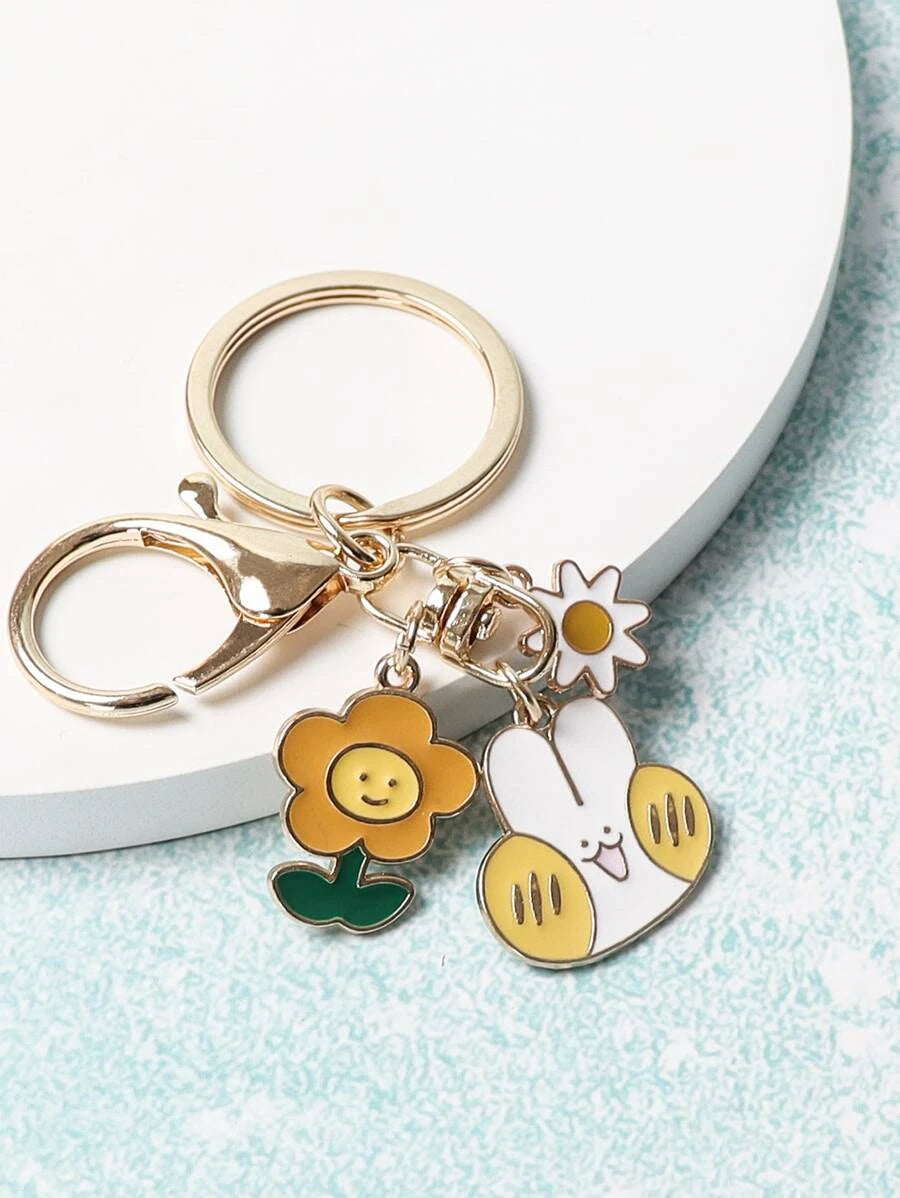 Bunny keychains with floral print charm