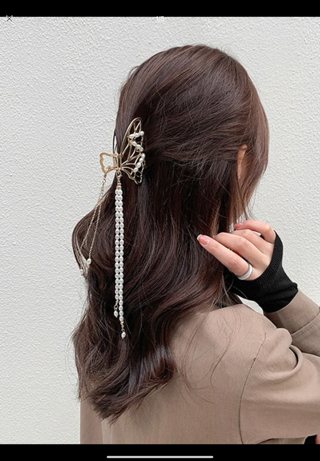 Faux Pearl Decor Butterfly Design Hair Claw