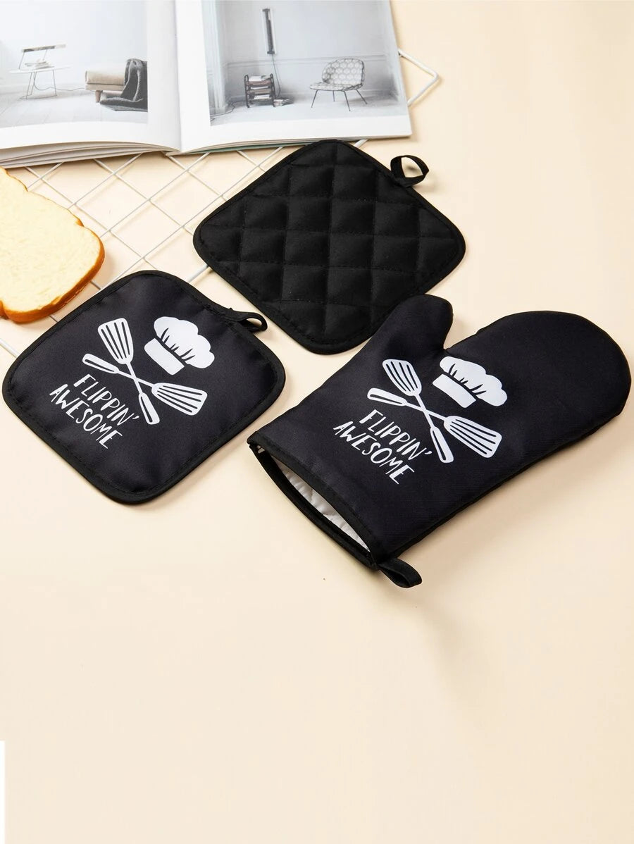 2قطع/طقم البوليستر قفازات فرن و عازلة حرارى حداثة بطباعة أحرف قفاز فرن المطبخ و مقبض وعاء الى خبز المطبخ