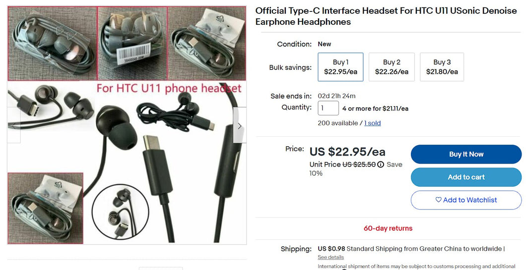 Headset For HTC U11 USonic Denoise