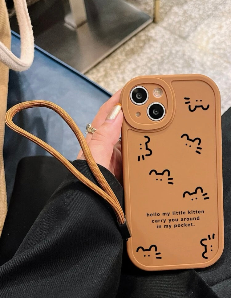 Cartoon Cat & Letter Graphic Phone Case With Lanyard